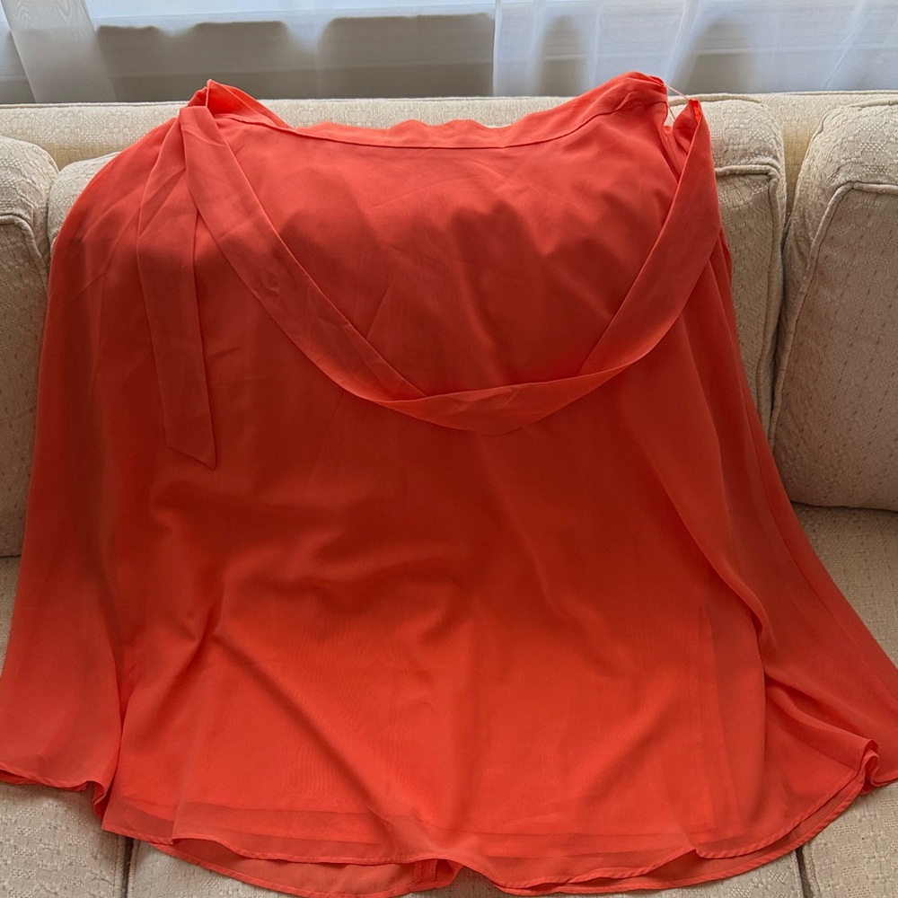 Ann Taylor Factory Bright Coral Tie-Waist A-Line Skirt